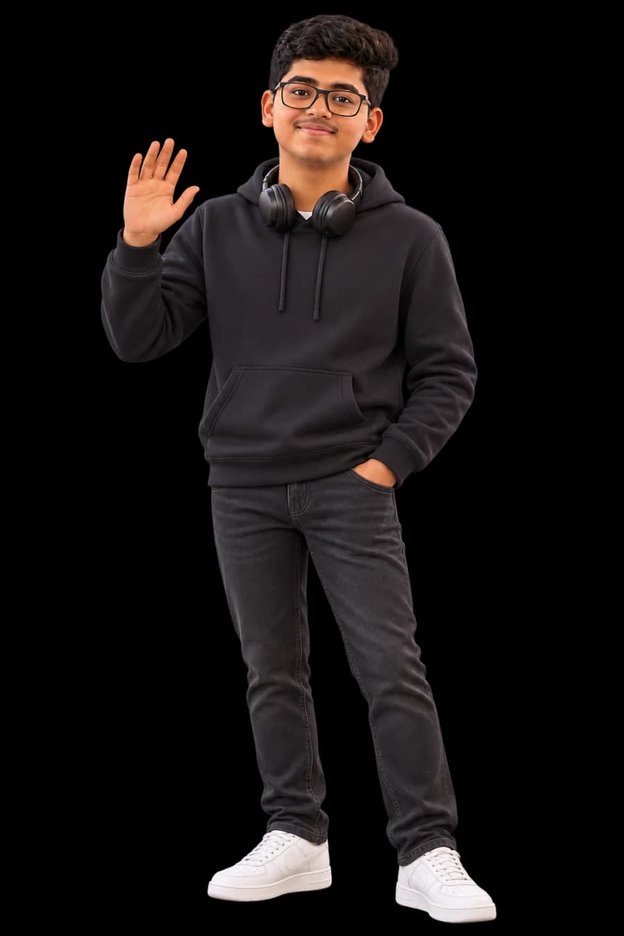 Cartoon illustration of Sachin waving hello